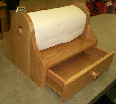 K32 - Red Oak Paper Towel Holder w/ Drawer